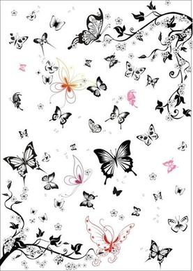 nature background butterflies leaves icons sketch