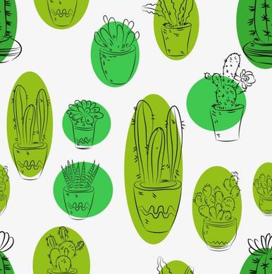 cactus background various types sketch handdrawn repeating style