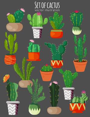 cactus icons collection colored flat classic sketch