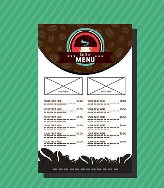 cafe menu template coffee bean and contrast background