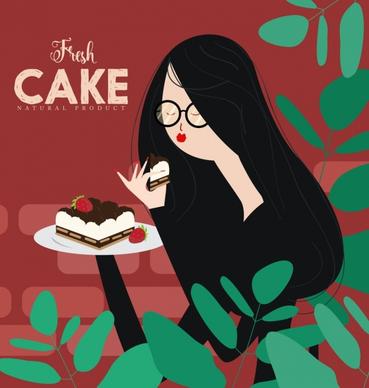 cake advertising enjoyment lady icon classical design