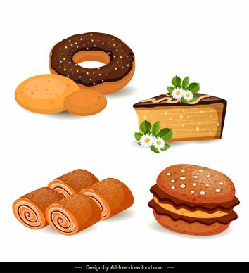 cake pie icons classic colored shapes design