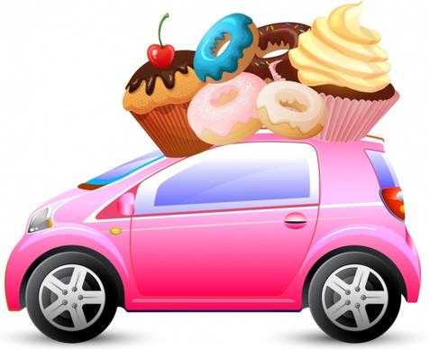 cakes advertisement car transportation icon colorful decoration