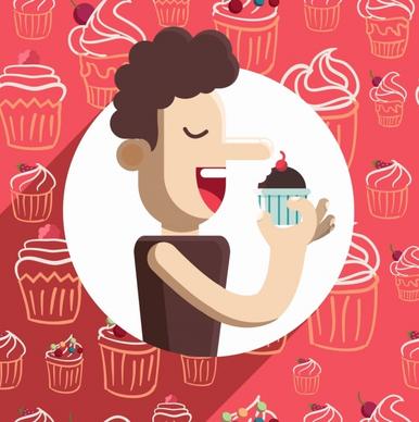 cakes background eating man icon flat icons sketch