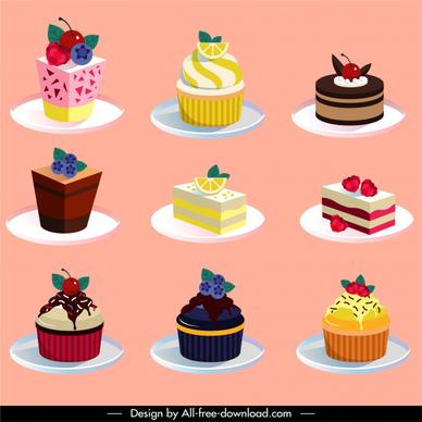 cakes icons colorful fruity decor 3d sketch