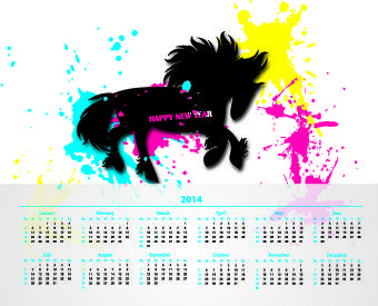 calendar14 with splash horse illustration vector