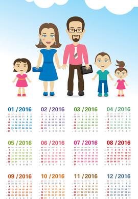 calendar16 with family vector design