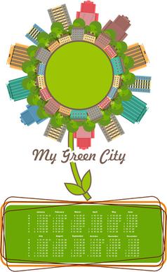 calendar16 with green city vector