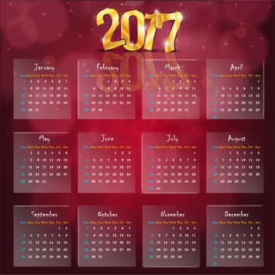 calendar 2017 templates golden 3d transparency