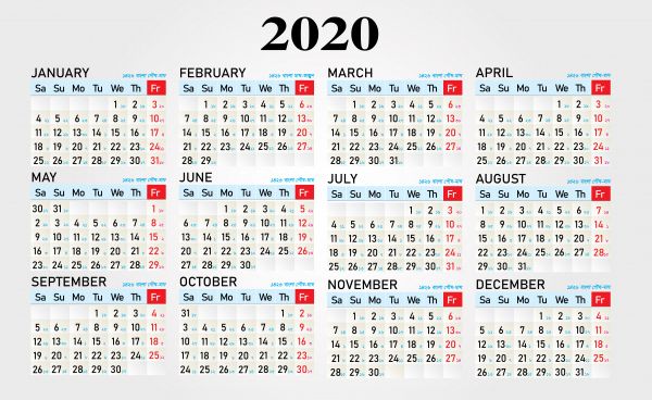 calendar 2020