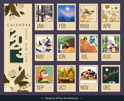 calendar 2023 backdrop template classical design season elements sketch