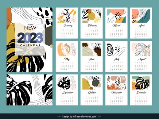 calendar 2023 background templates elegant classical handdrawn leaves decor