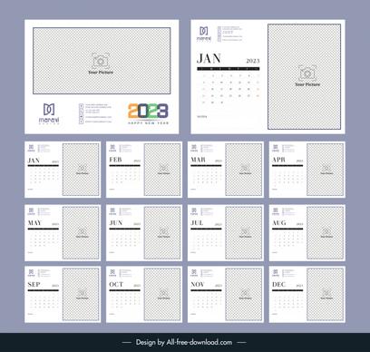 calendar 2023 design elements simple flat plain checkered frames outline