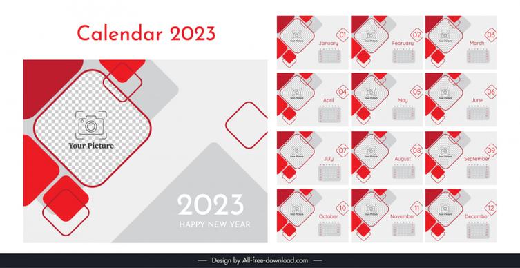 calendar 2023 tempalte flat checkered geometric decor