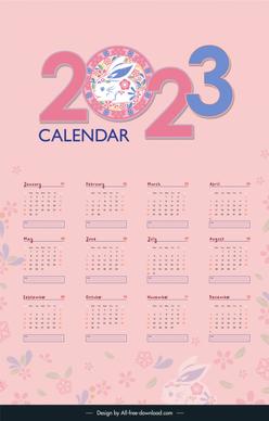 calendar 2023 template cute rabbit stylized numbers sketch