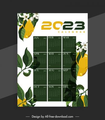 calendar 2023 template elegant lemon fruit floras decor