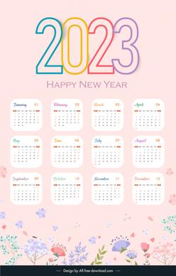 calendar 2023 template elegant plain flowers backdrop decor
