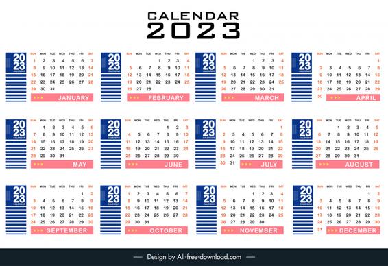 calendar 2023 template simple red blue plain decor