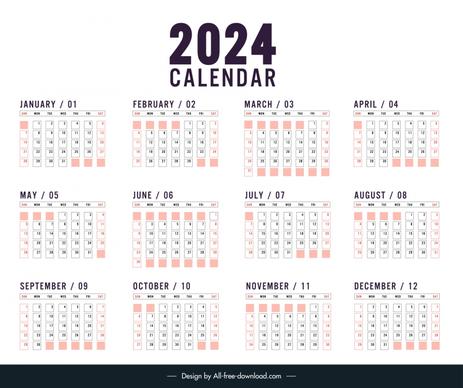 calendar 2024 template flat simple layout 
