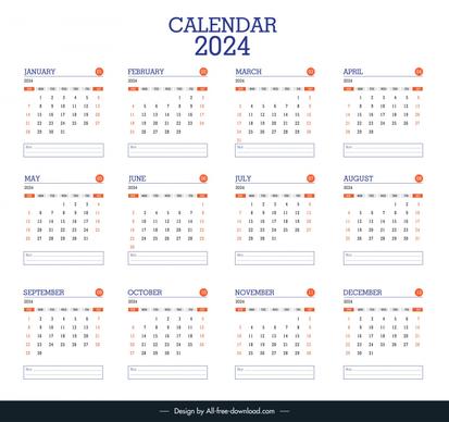 calendar 2024 template modern flat simple layout