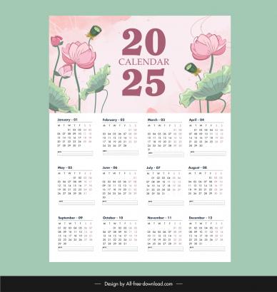 calendar 2025 template elegant classic lotus flowers