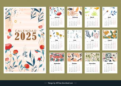 calendar 2025 template elegant classical petals decor
