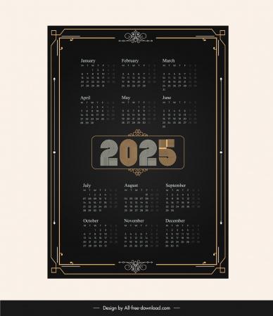 calendar 2025 template elegant dark symmetic frame