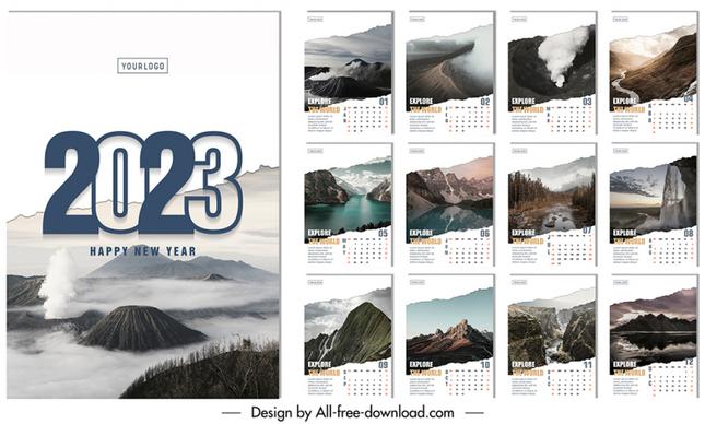 calendar explore the world 2023 template elegant beautiful nature scenes decor