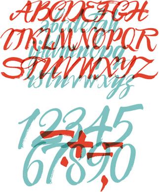 calligraphic alphabet and numbers vector