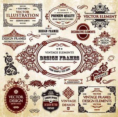 calligraphic frames with decor elements vintage styles vector