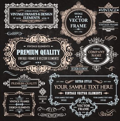 calligraphic frames with decor elements vintage styles vector