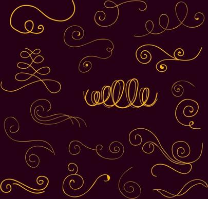 calligraphy design elements yellow curves sketch