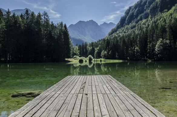 calm clear deck dock forest holiday lake landscape
