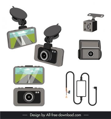 camera system car parts icons modern flat 3d sketch 