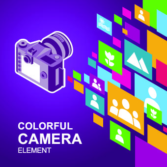 camera with colorful background vector