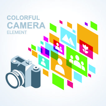 camera with colorful background vector