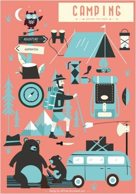 camping design elements classical icons design