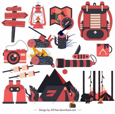 camping design elements colored objects black red decor