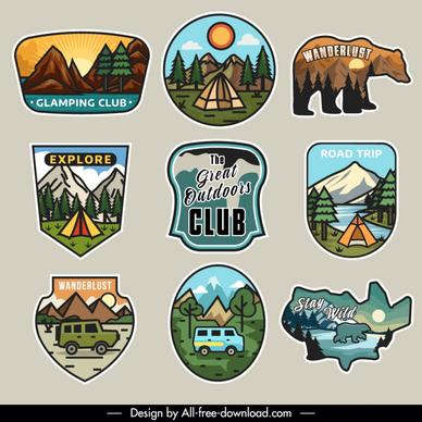 camping  label templates collection flat classical design
