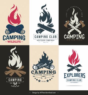 camping logo template retro fire wood sketch