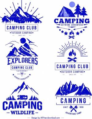 camping logo templates blue retro sketch