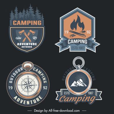camping logo templates elegant retro design flat symbols