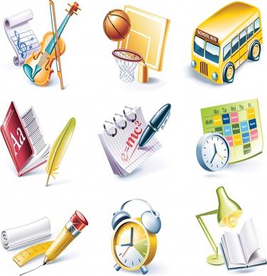 educational icons collection colored modern 3d design