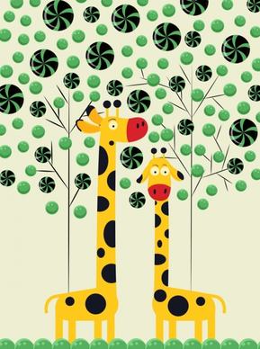 candies background trees giraffe icons colored cartoon