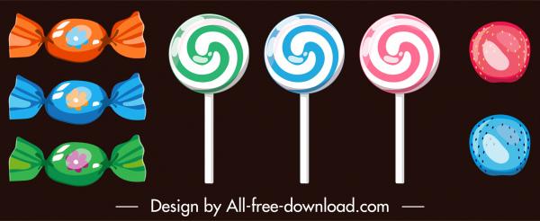 candies icons multicolored shapes decor flat design