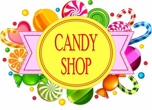 candy shop background various colorful objects flat ribbon