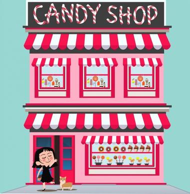candy shop facade decoration pink design cartoon character
