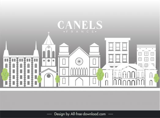 canels france advertising banner flat silhouette architecture sketch