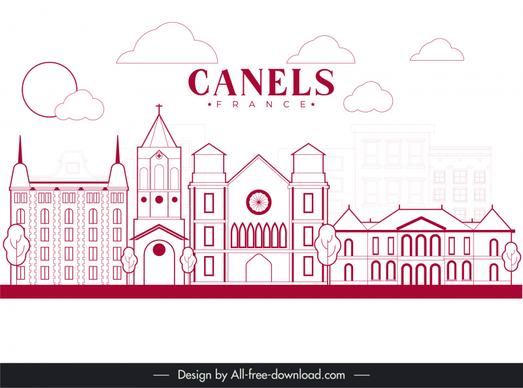 canels france advertising poster flat handdrawn architecture outline 