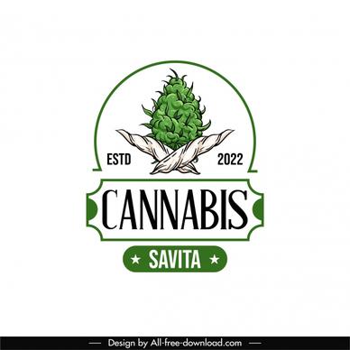 cannabis label logotype flat handdrawn classical design